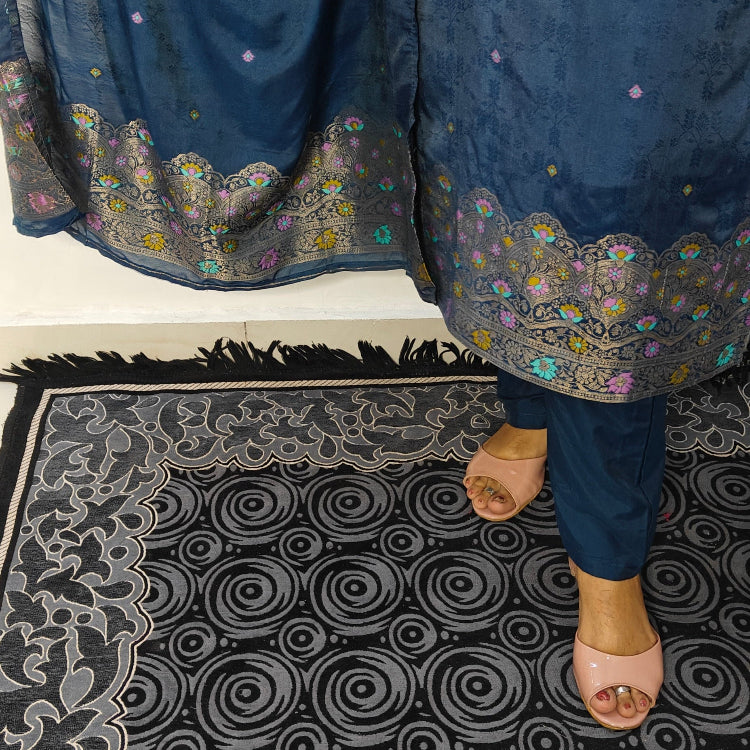 NAVY BLUE ROMAN SILK SUIT SET