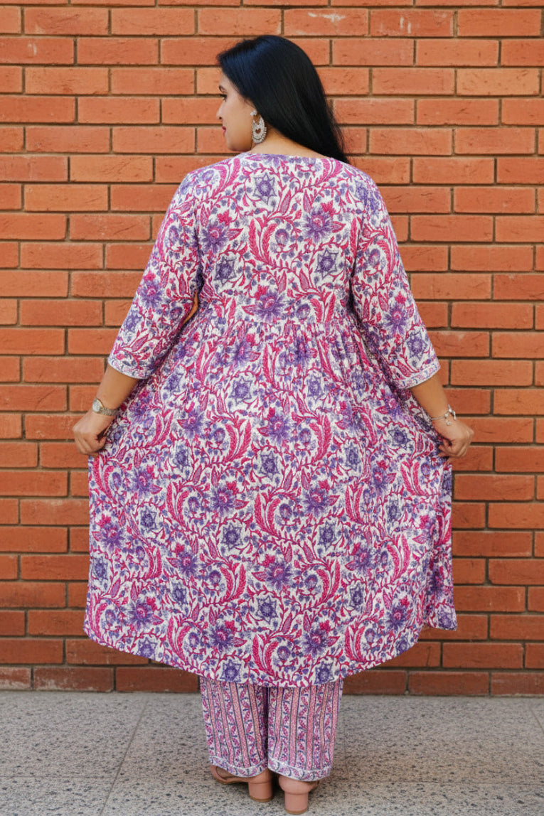 FLORAL PRINTED COTTON ANARKALI WITH TROUSERS AND DUPATTA