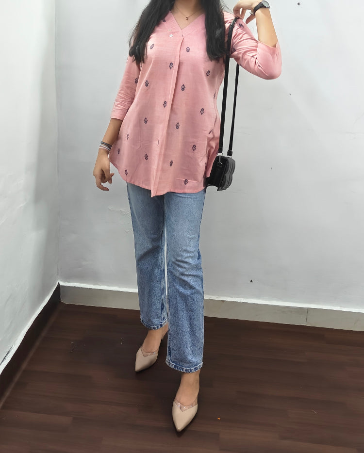 BLUSH PINK IKKAT SHORT KURTI
