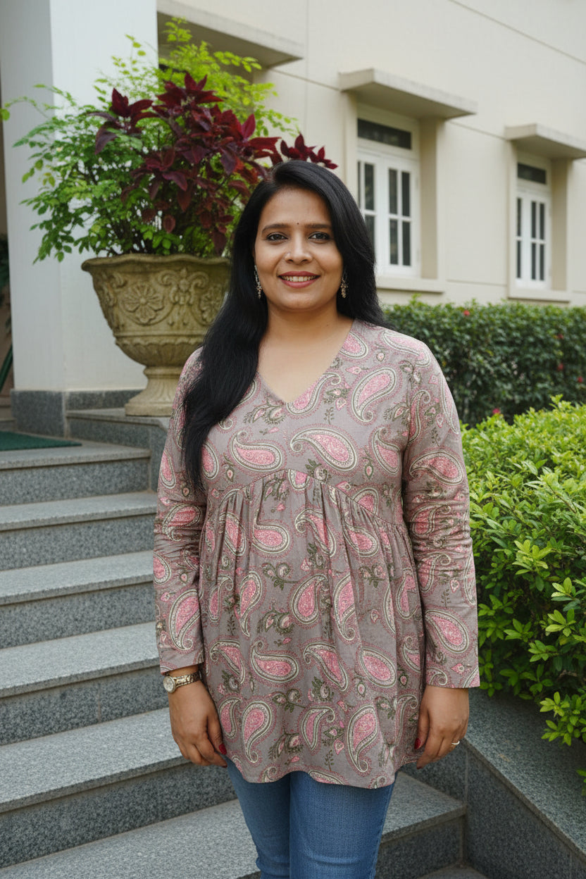 Floral Pink Ishika Peplum Short Kurti