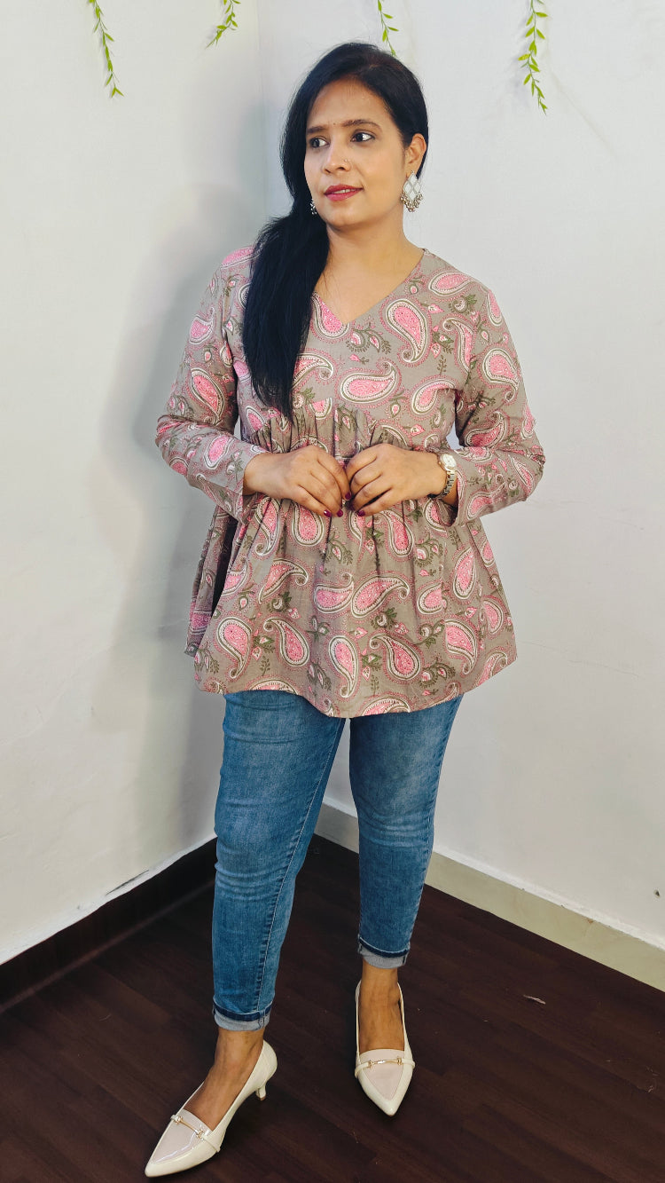 FLORAL ISHIKA PINK PEPLUM SHORT KURTI