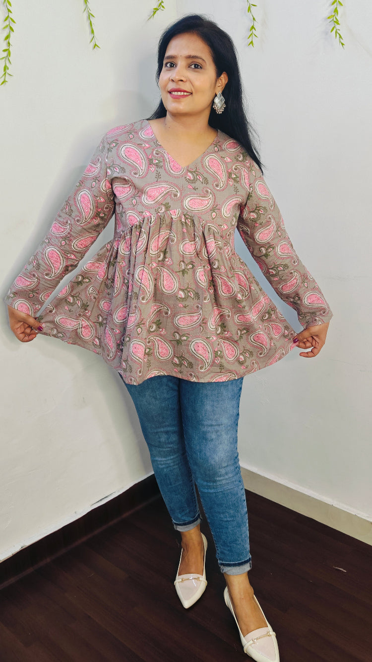 FLORAL ISHIKA PINK PEPLUM SHORT KURTI