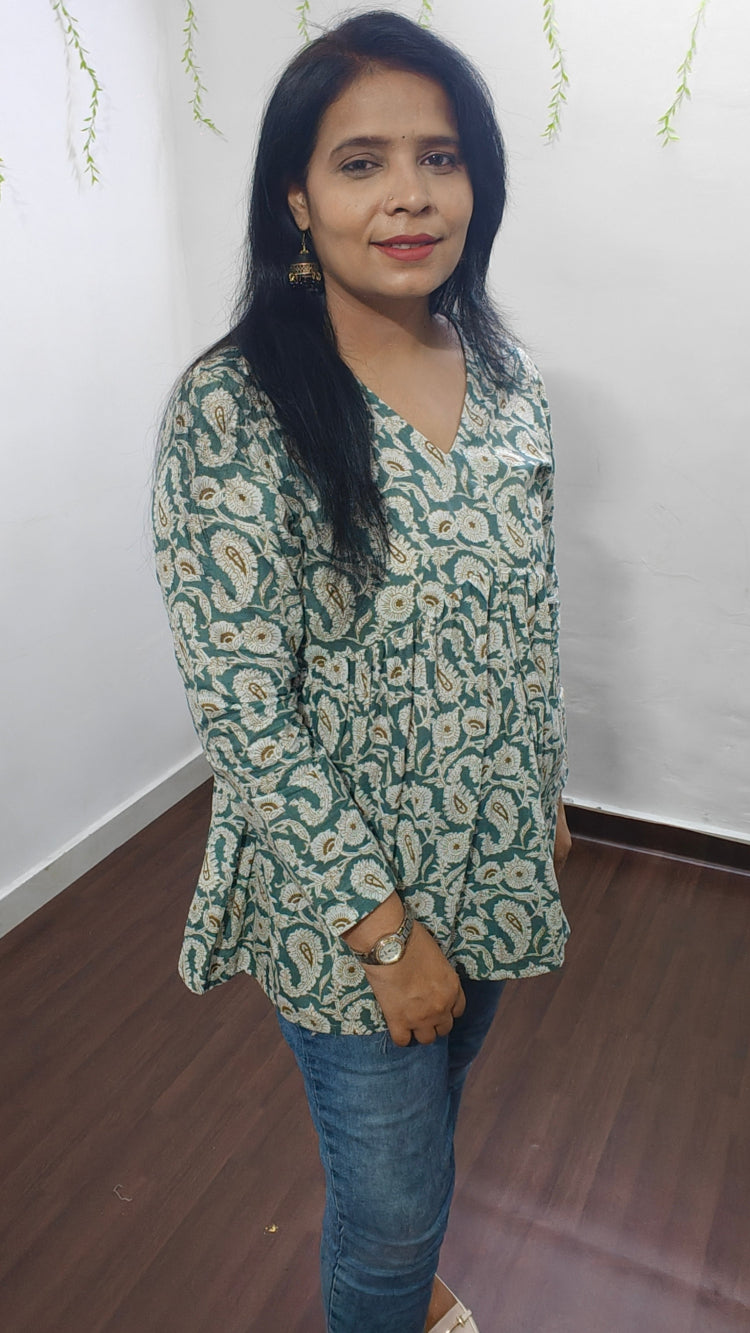 OCEAN PAISLEY ISHIKA PEPLUM COTTON SHORT KURTI