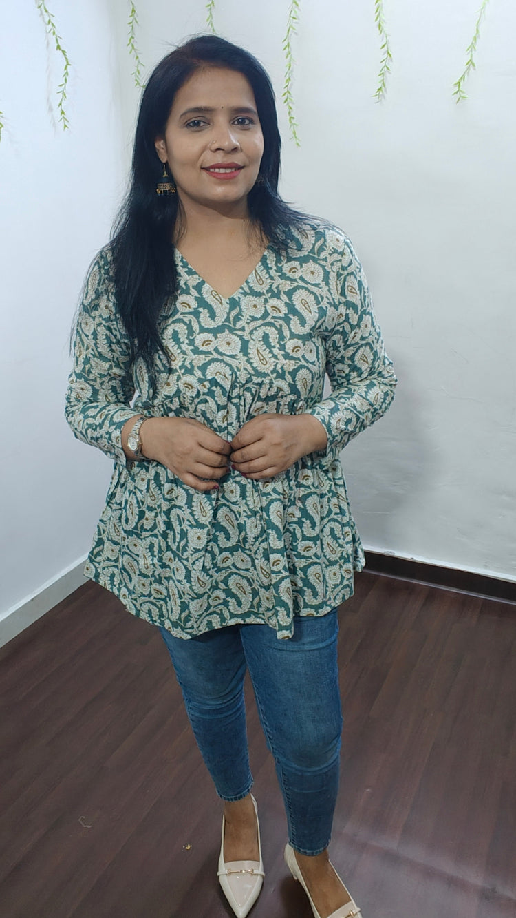 OCEAN PAISLEY ISHIKA PEPLUM COTTON SHORT KURTI