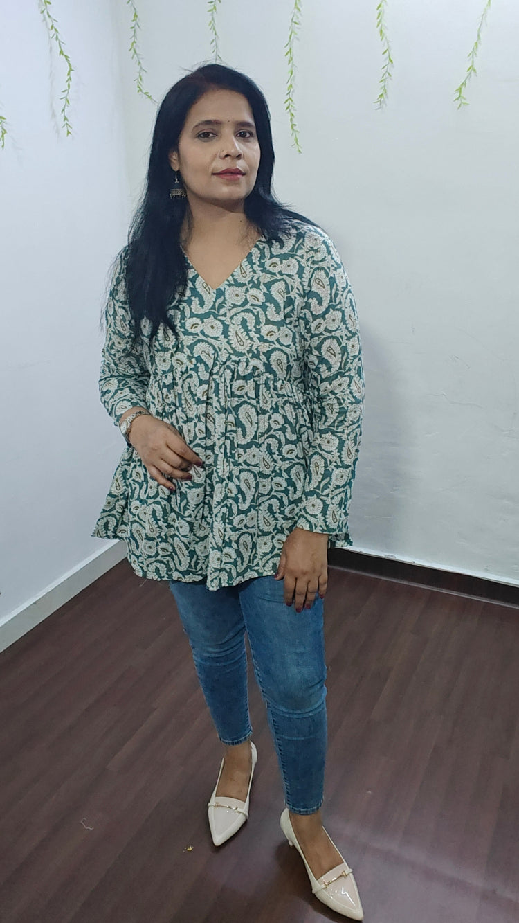 OCEAN PAISLEY ISHIKA PEPLUM COTTON SHORT KURTI
