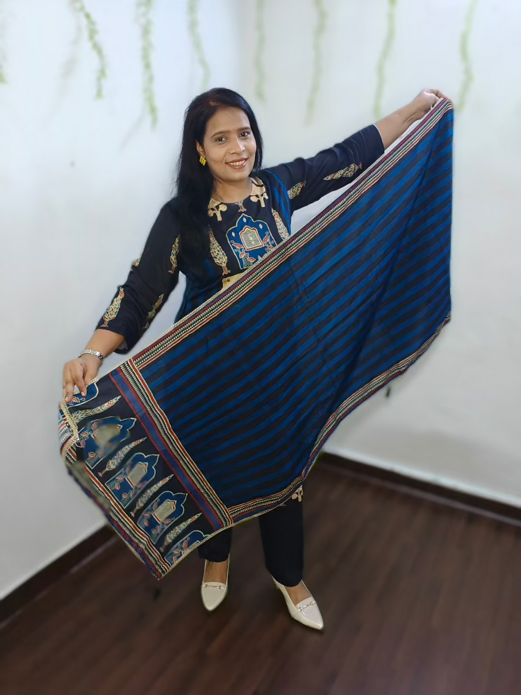 BLACK MUSLIN SUIT SET WITH REAL MIRROR WORK