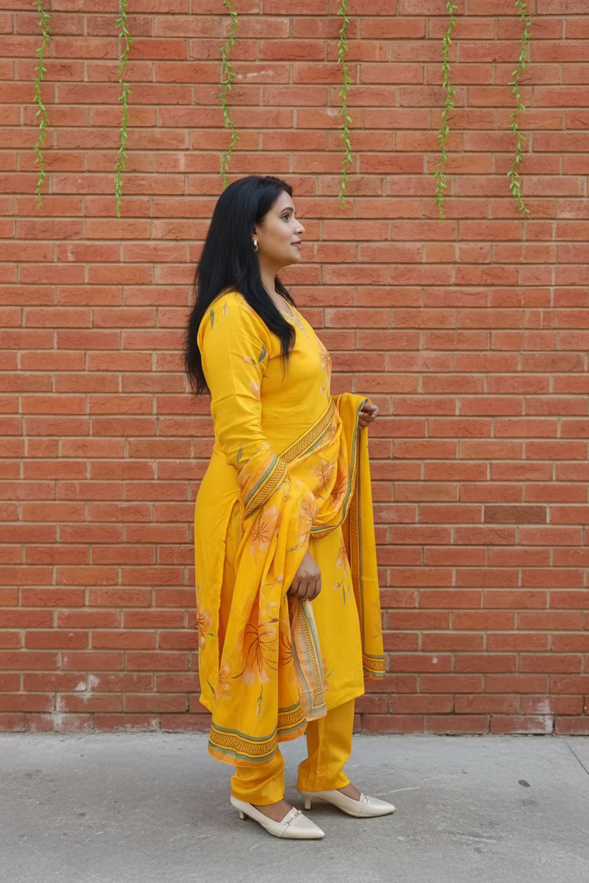 MANGO YELLOW DIGITAL PRINT STRAIGH SUIT SET