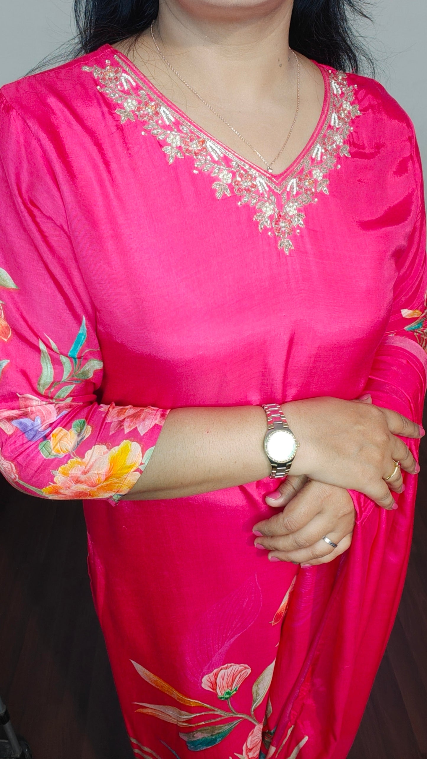 HOT PINK PRINTED STRAIGH SUIT SET