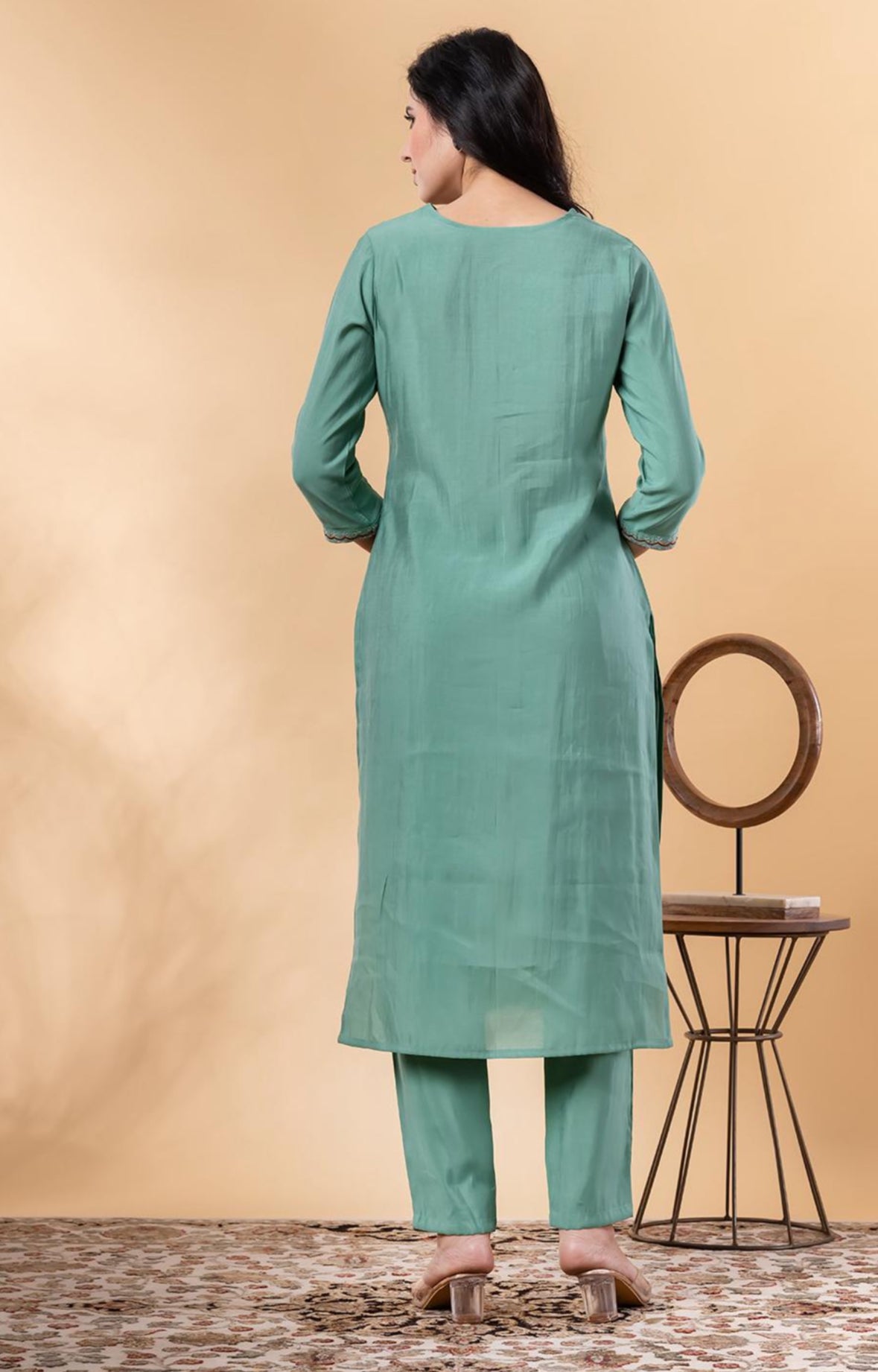 GREEN MUSLIN SLIK EMBROIDERED CO-ORD SET