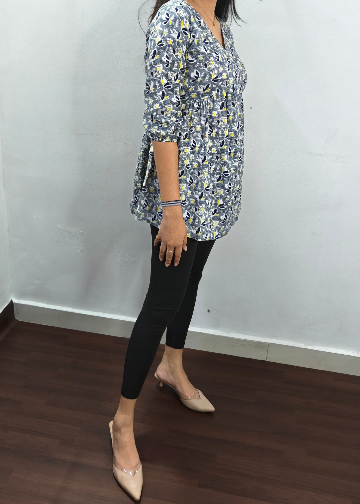 FLARED GREY COTTON SHORT KURTI