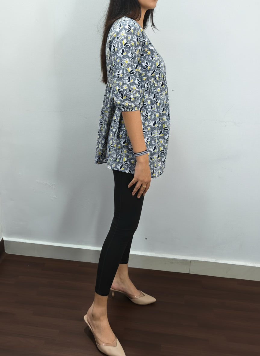 FLARED GREY COTTON SHORT KURTI