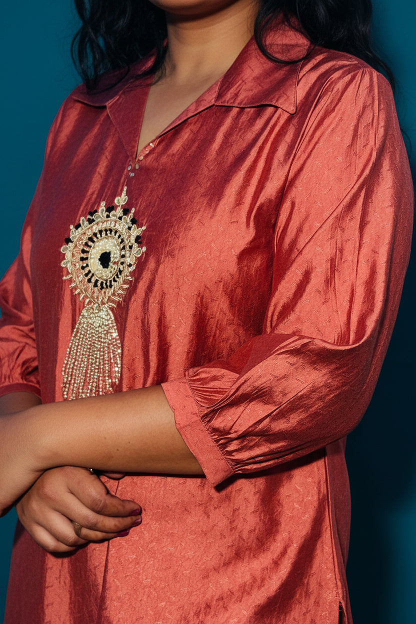 RUST EMBROIDERED SHIRT WITH PALAZZO CO-ORDS