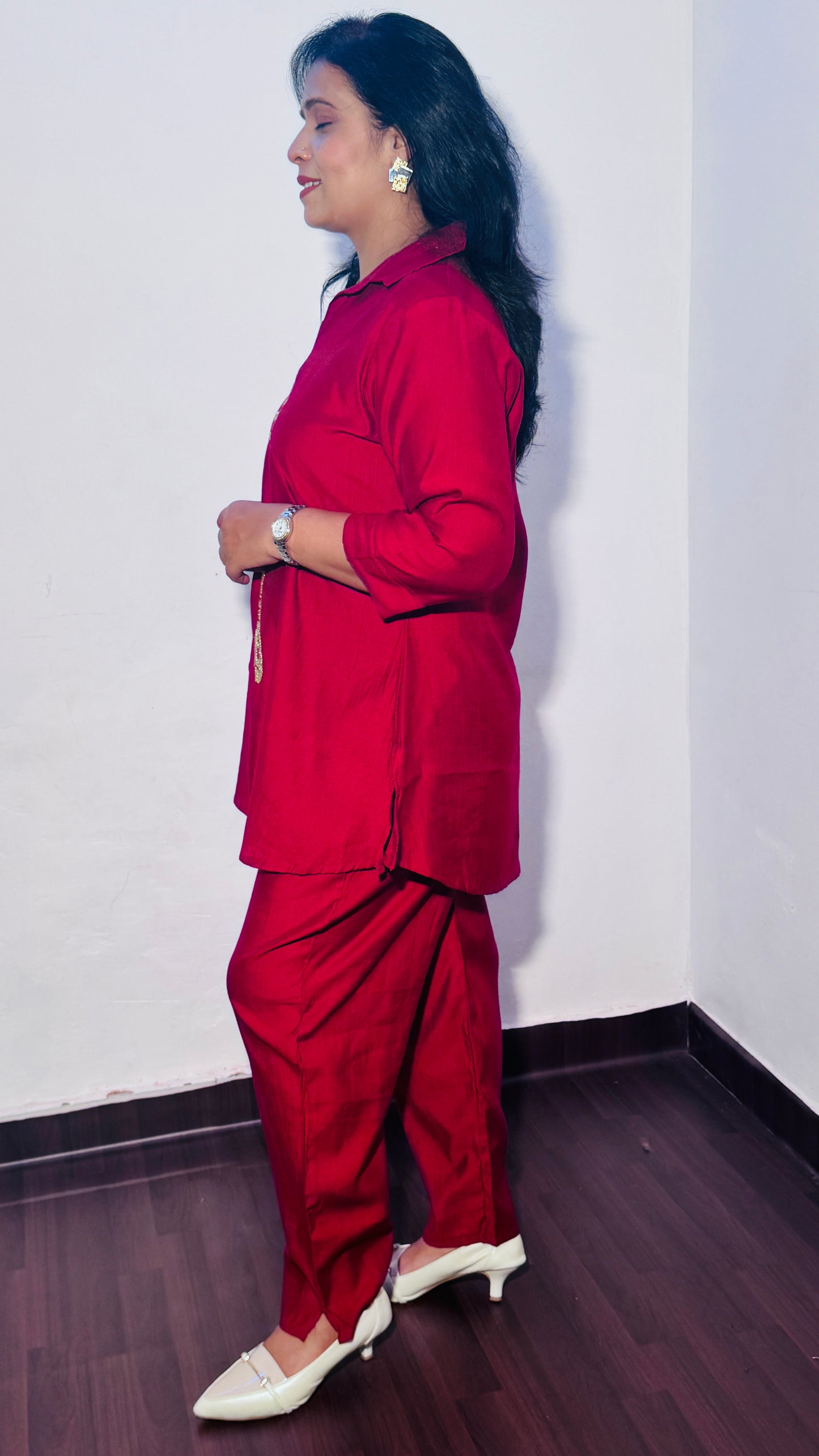MAROON EMBROIDERED PLAM TREE CO-ORD SET