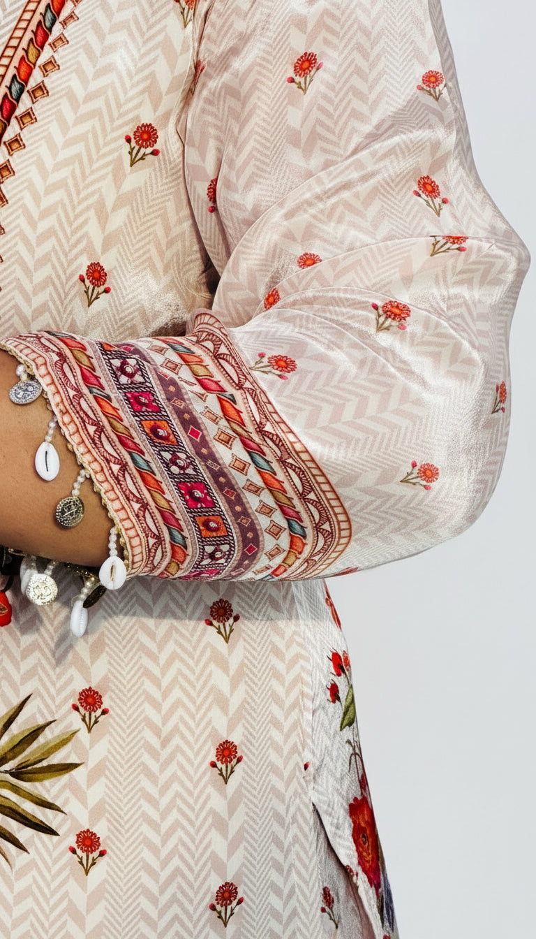 WARM IVORY BUTTER CREPE FLARRED PLAZZO SUIT SET