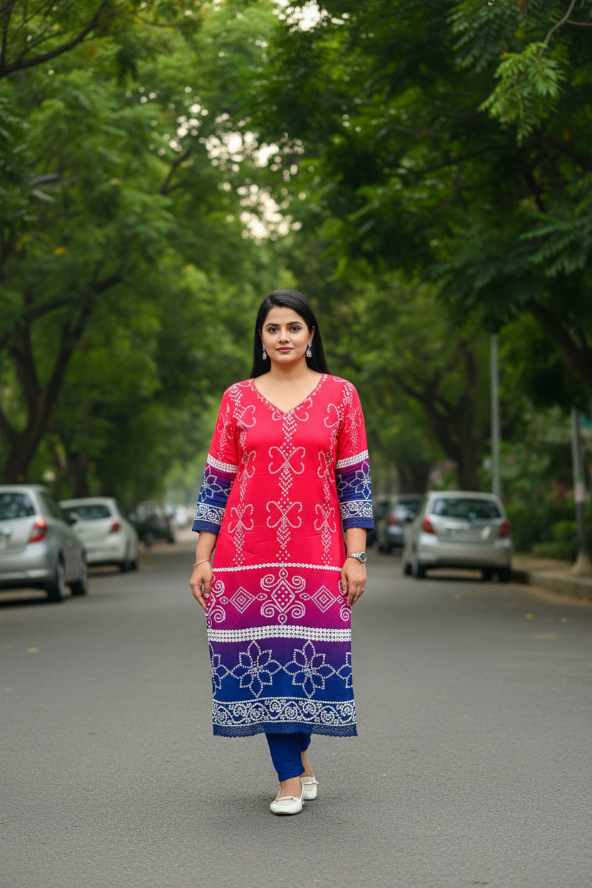 PINK & BLUE OMBRE VISCOSE RAYON SUIT SET