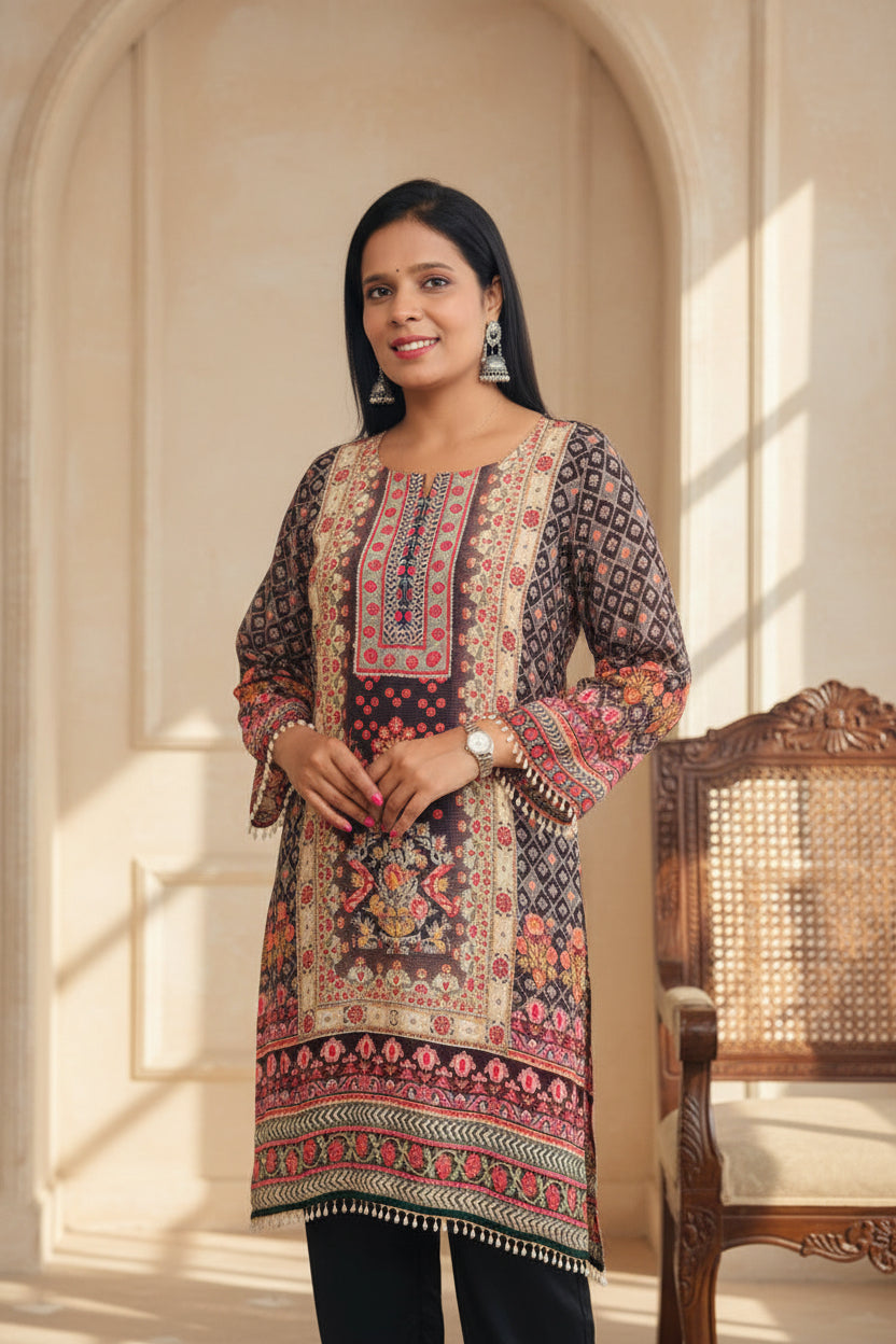 BLACK EMBROIDERED CREPE SILK PALAZZO SUIT SET