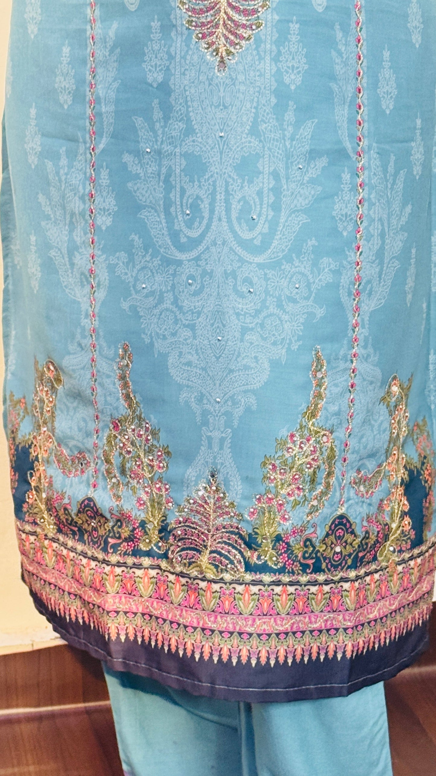 SKY BLUE MIRROR EMBROIDERED SUIT SET I BHAVIAURA