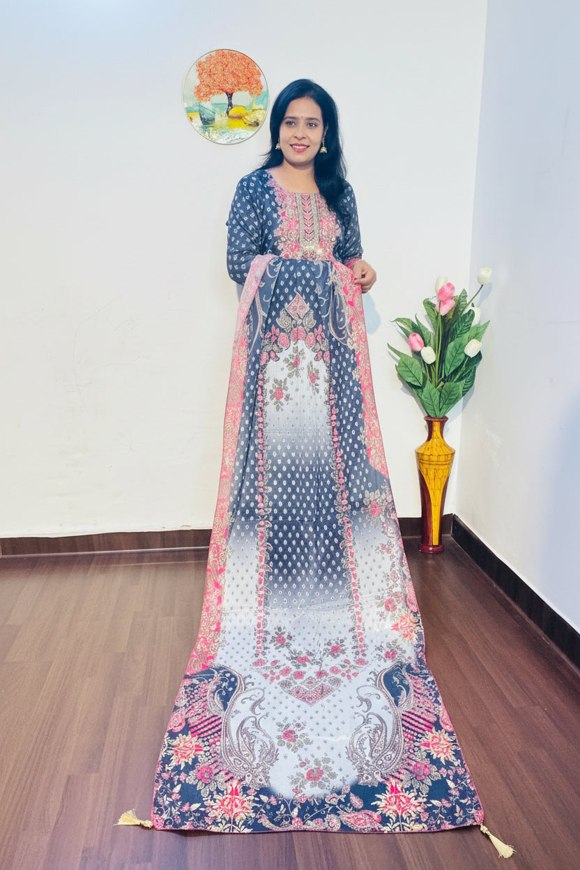 GEORGETTE GREY BANDHANI MIRROR WORK PLAZZO SUIT SET