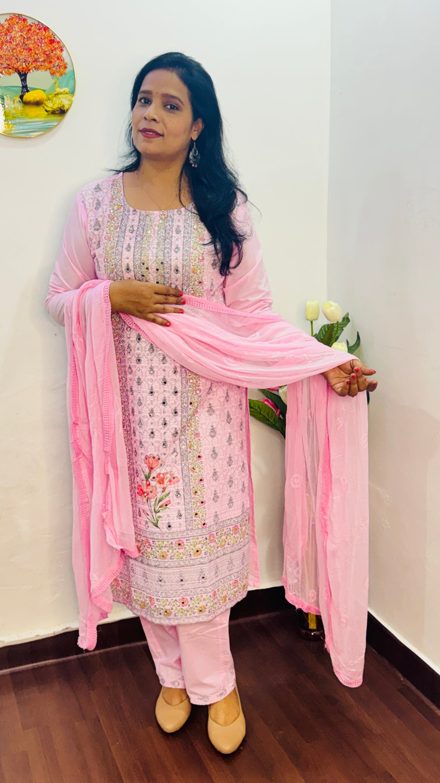 COTTON SIFLY PINK SUIT SET WITH MIRROR WORK | BHAVIAURA