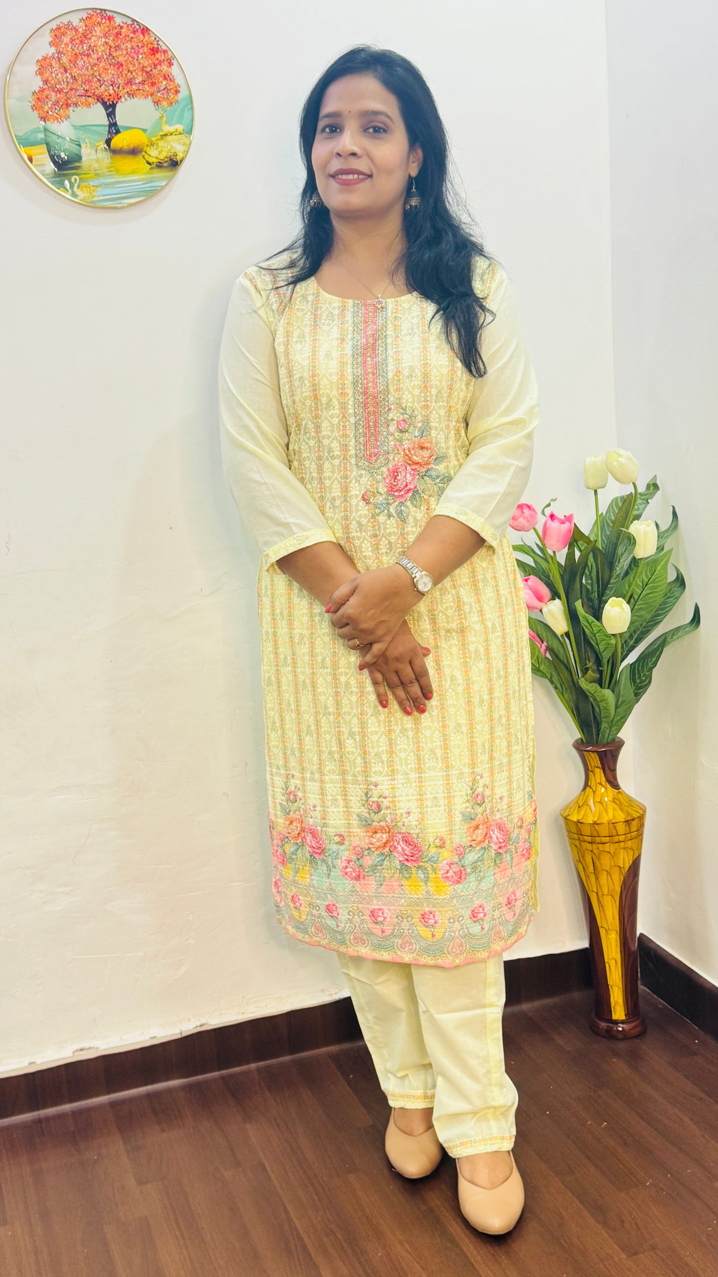 COTTON SIFLY LEMON YELLOW SUIT SET WITH BEADS WORK |BHAVIAURA