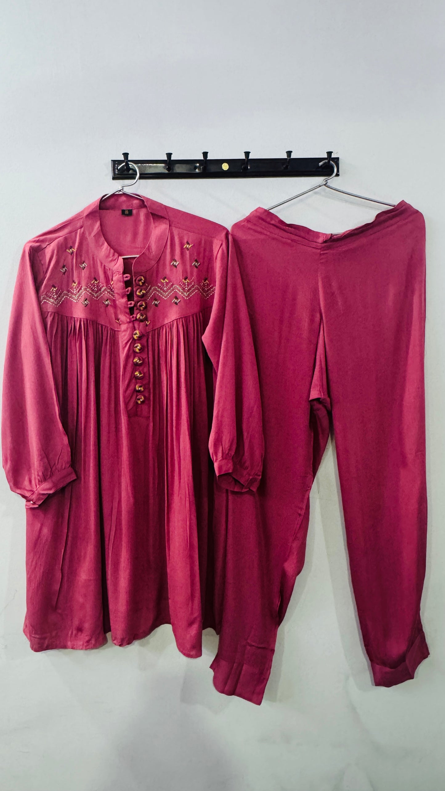 DEEP ROSE PINK RAYON CREPE EMBROIDERED CO-ORD SET