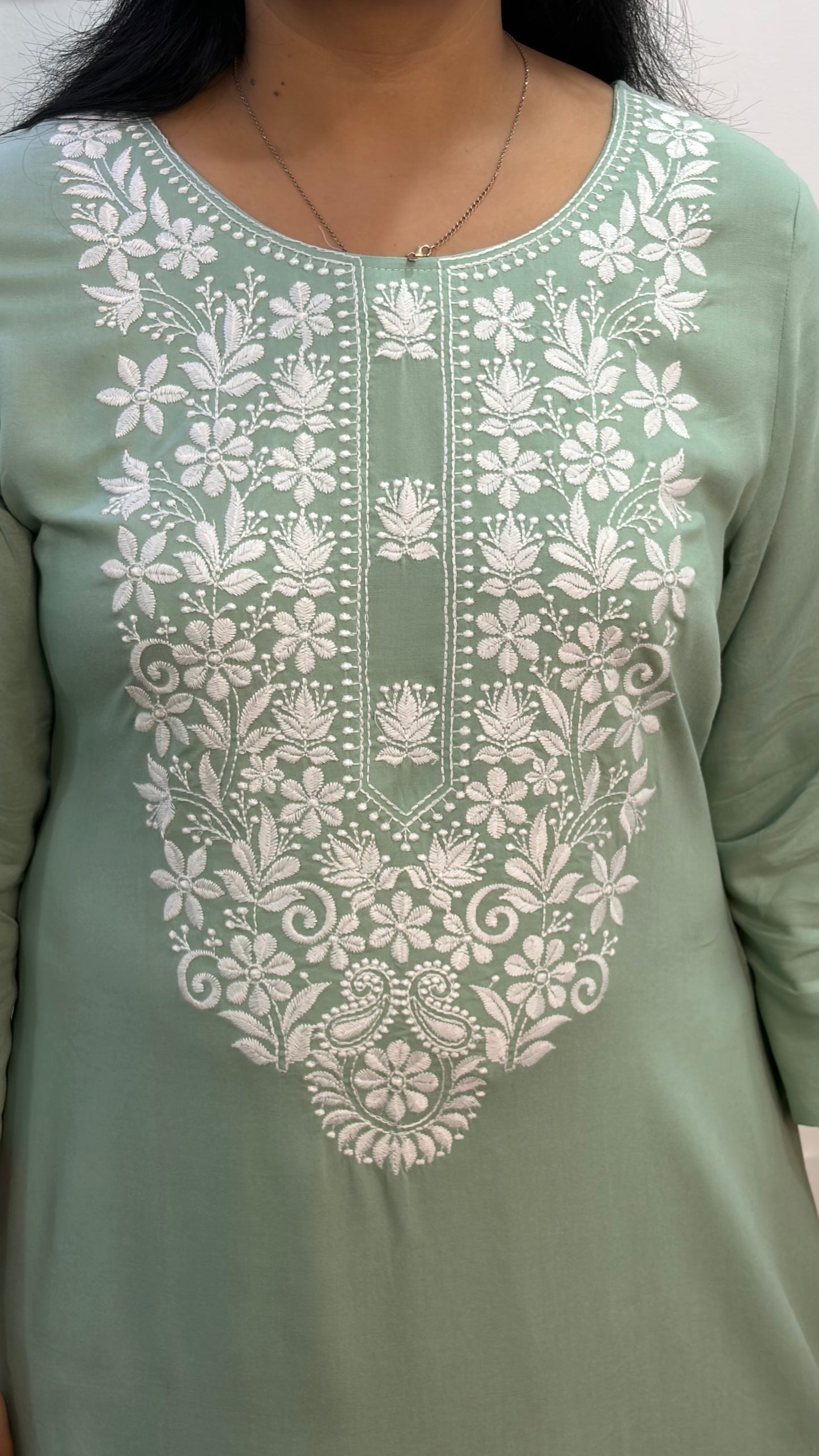 PISTA GREEN RAYON KURTI SET FOR WOMEN WITH FINE EMBROIDERY