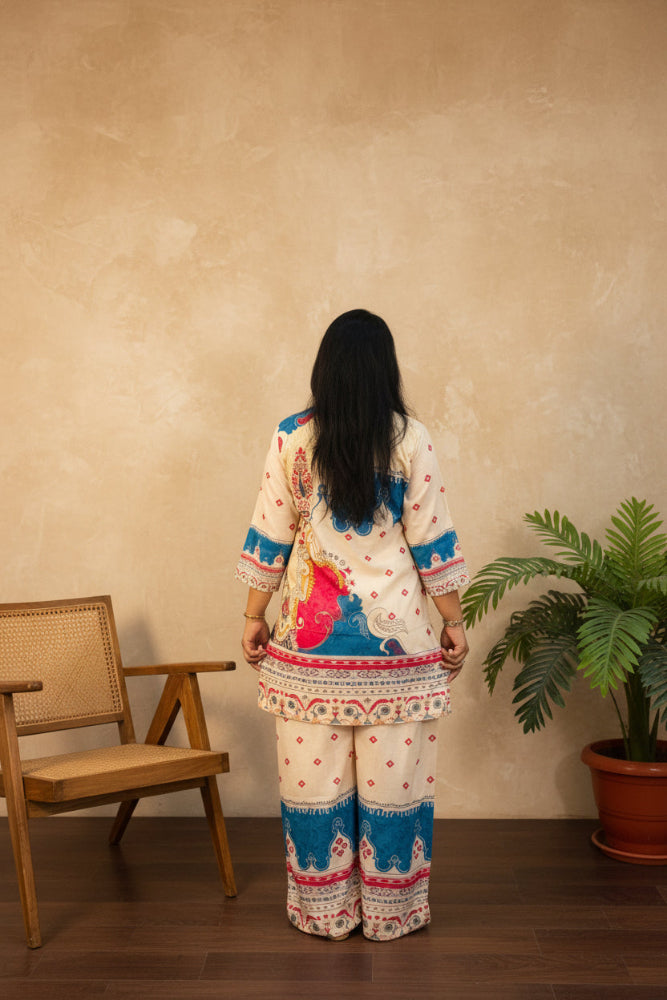 Cream Multicolor Printed Co-Ord Set