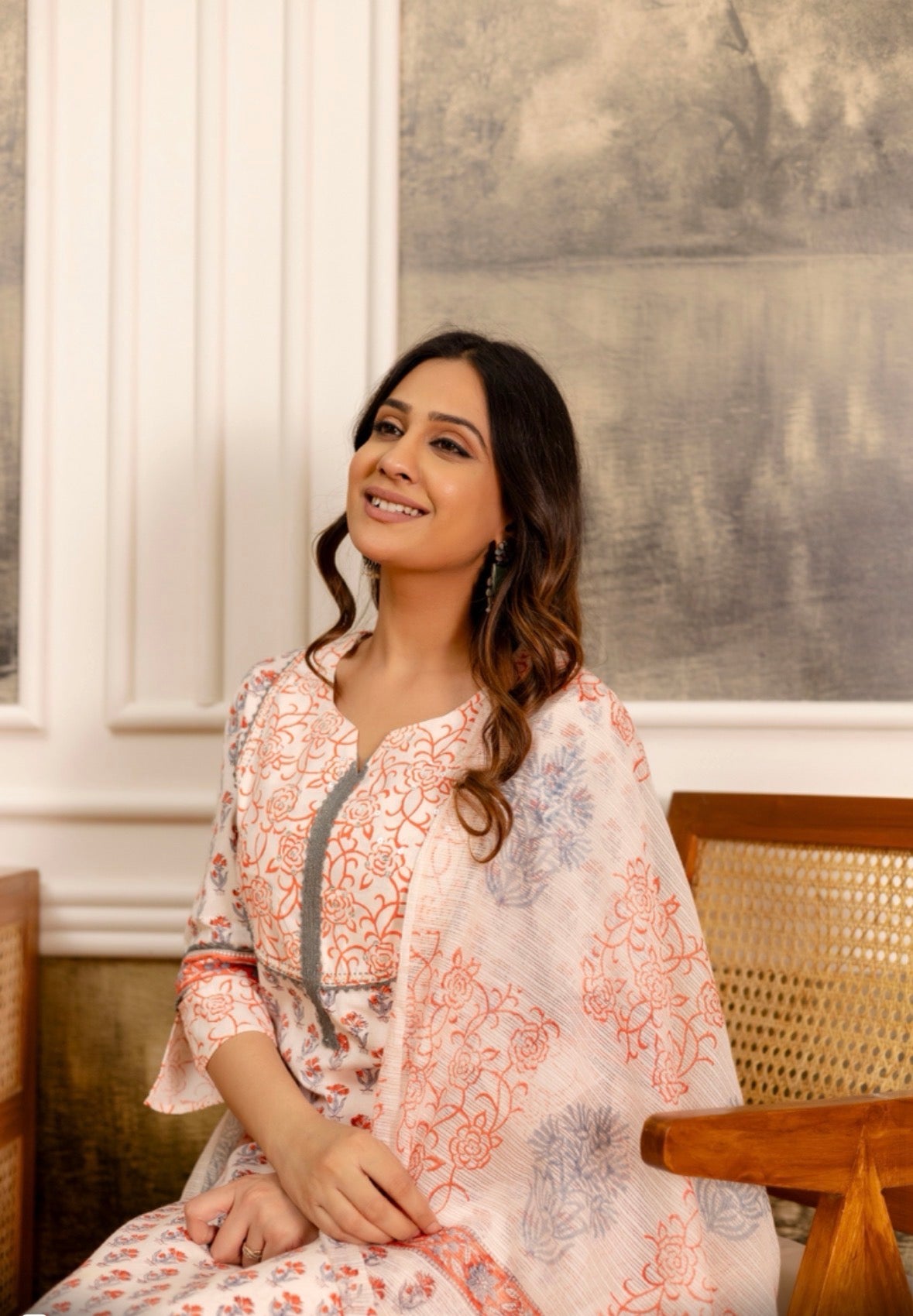 Peach Cotton Hand Block Printed Suit Set