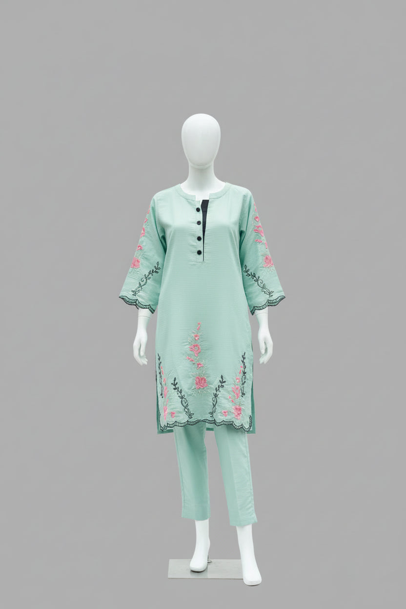 VATICAN SILK EMBROIDERED PISTA GREEN CO-ORD SET