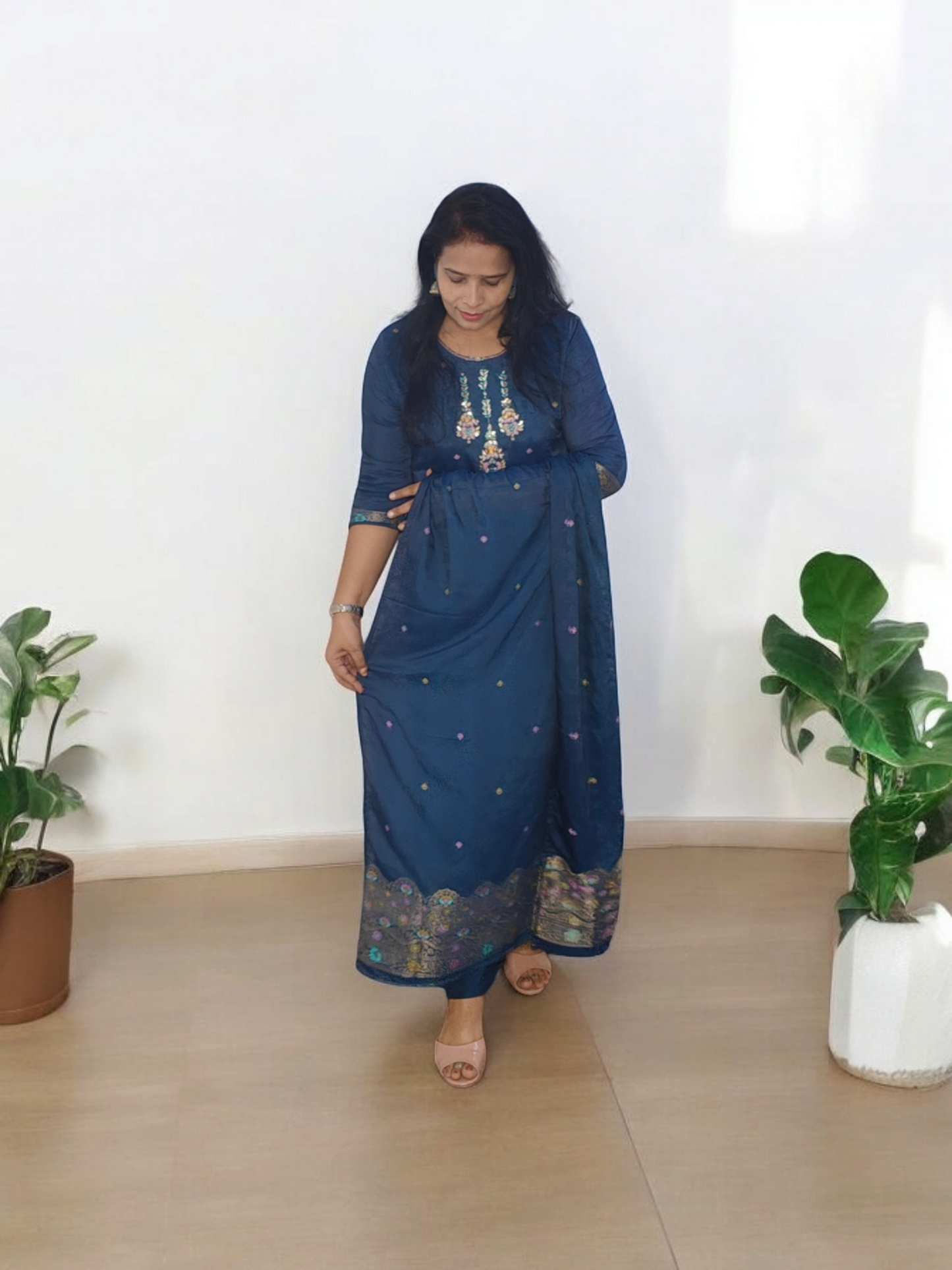 NAVY BLUE ROMAN SILK SUIT SET