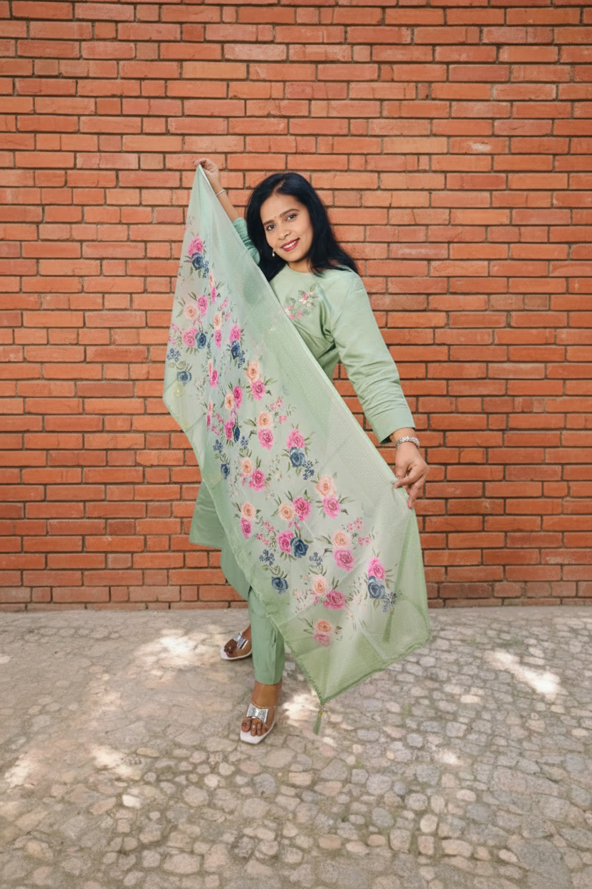 WOMEN EMBROIDERED POLY VISCOSE STRAIGHT GREEN KURTA