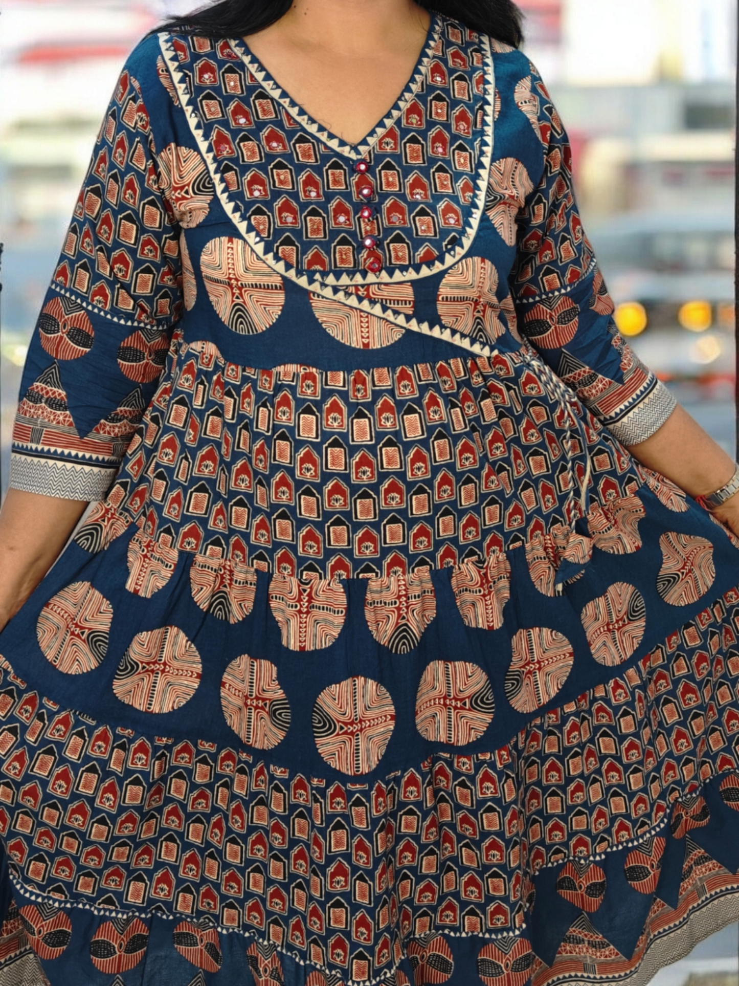 DO PATTI AJRAKH PRINT COTTON ANARKALI