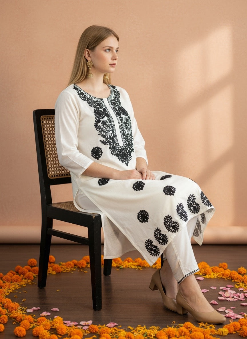 STYLISH RAYON KURTI SET FOR WOMEN WITH FINE EMBROIDERY & POCKETS