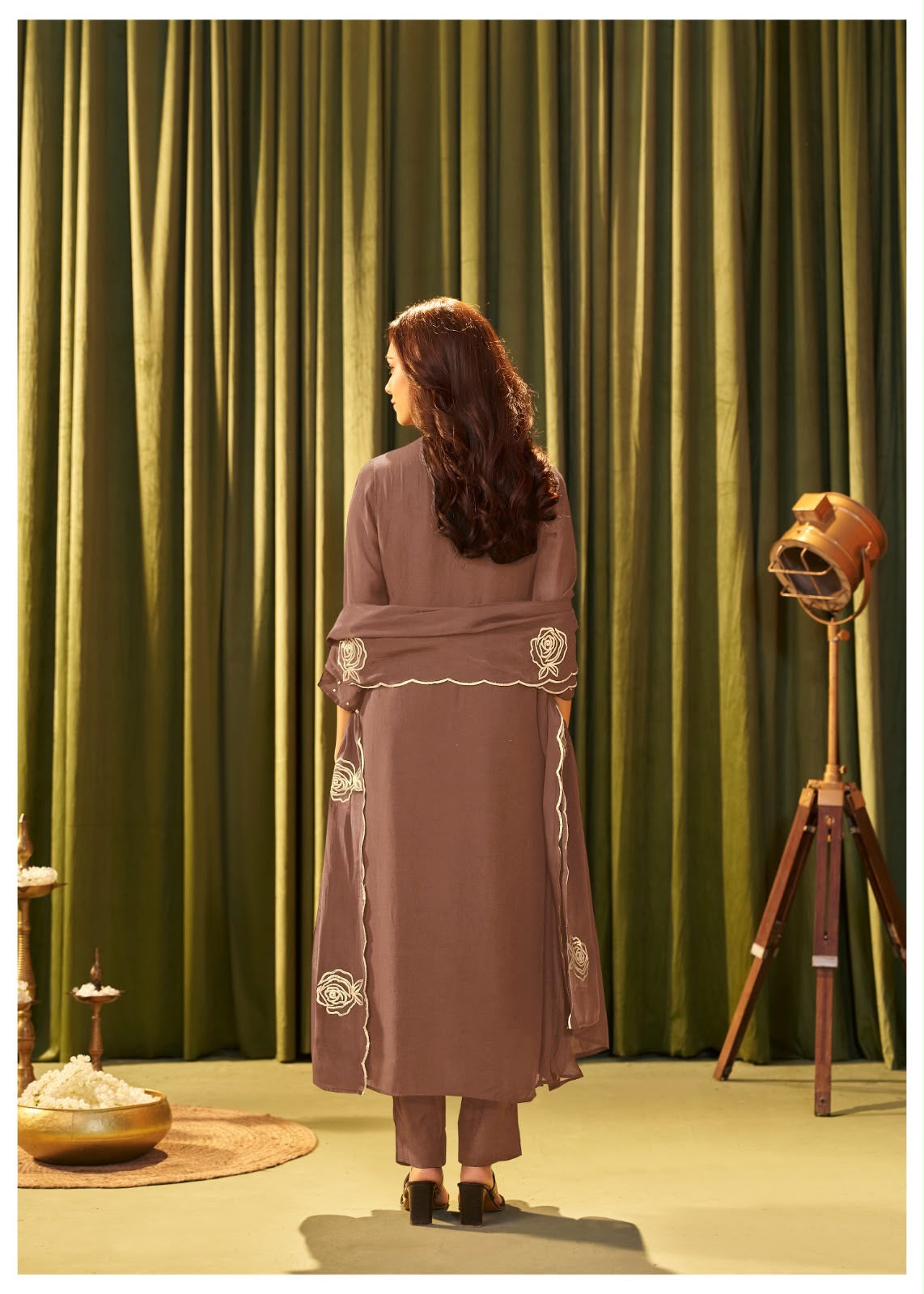 Pure Mul Chanderi Mauve Brown Suit Set
