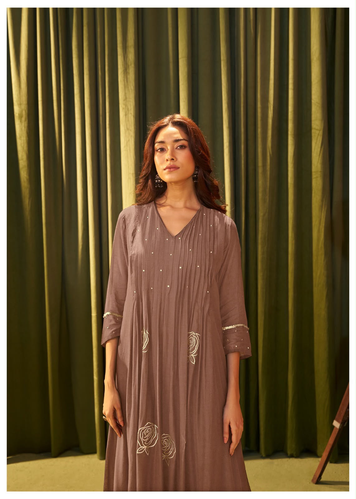 Pure Mul Chanderi Mauve Brown Suit Set