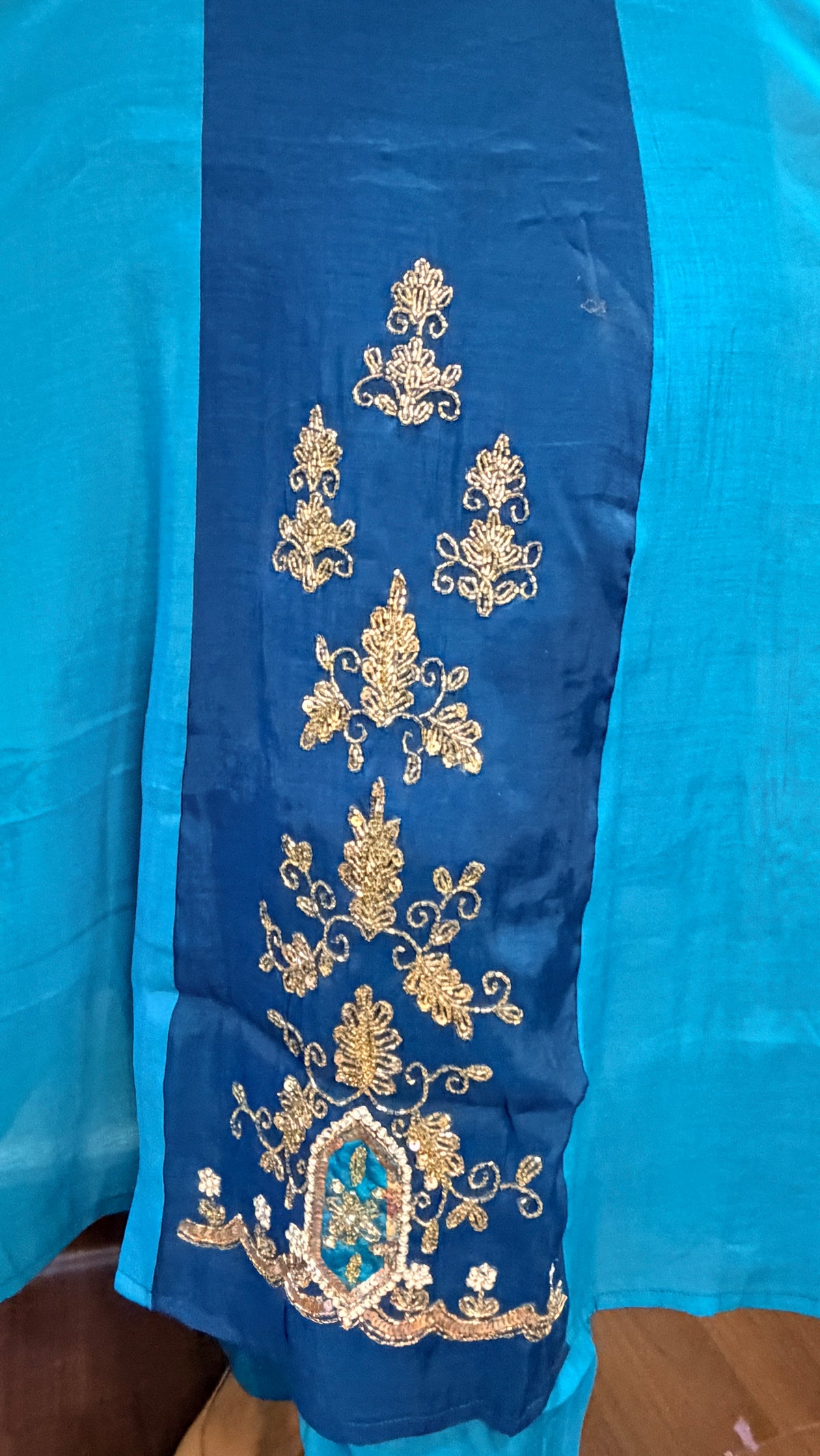 Rama Blue Mul Cotton Anarkali Suit Set with Zari Work