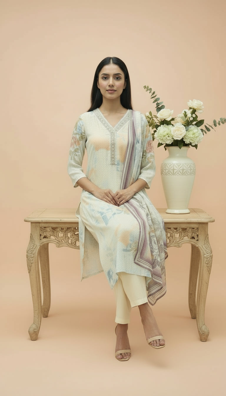 Women's Pastel Printed Rayon Suit Set for Office 