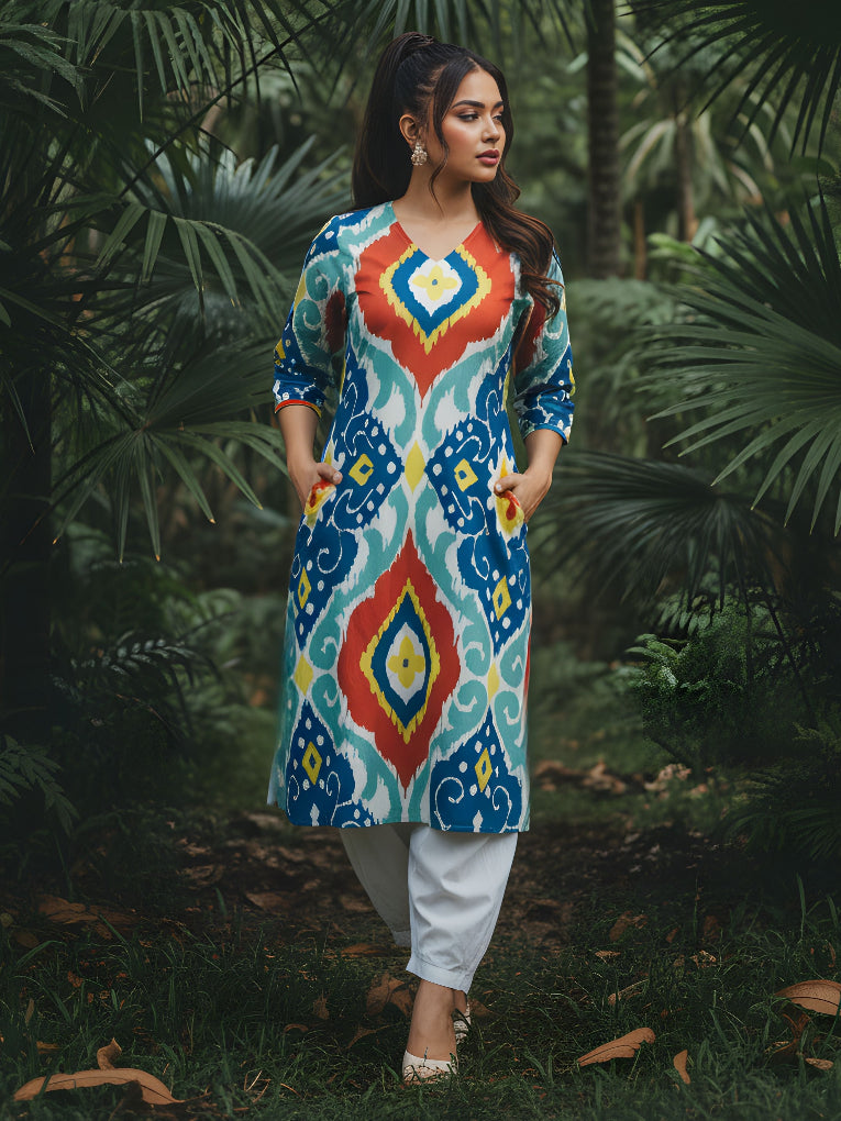IKKAT MULTI COLOUR CO-ORD SET FOR OFFICE WEAR 