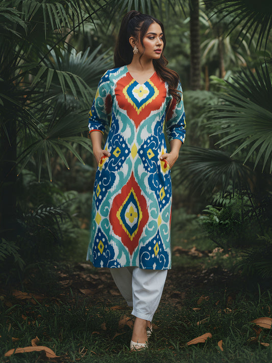 IKKAT MULTI COLOUR CO-ORD SET FOR OFFICE WEAR 
