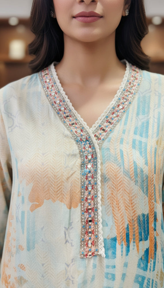 Women's Pastel Printed Rayon Suit Set for Office 