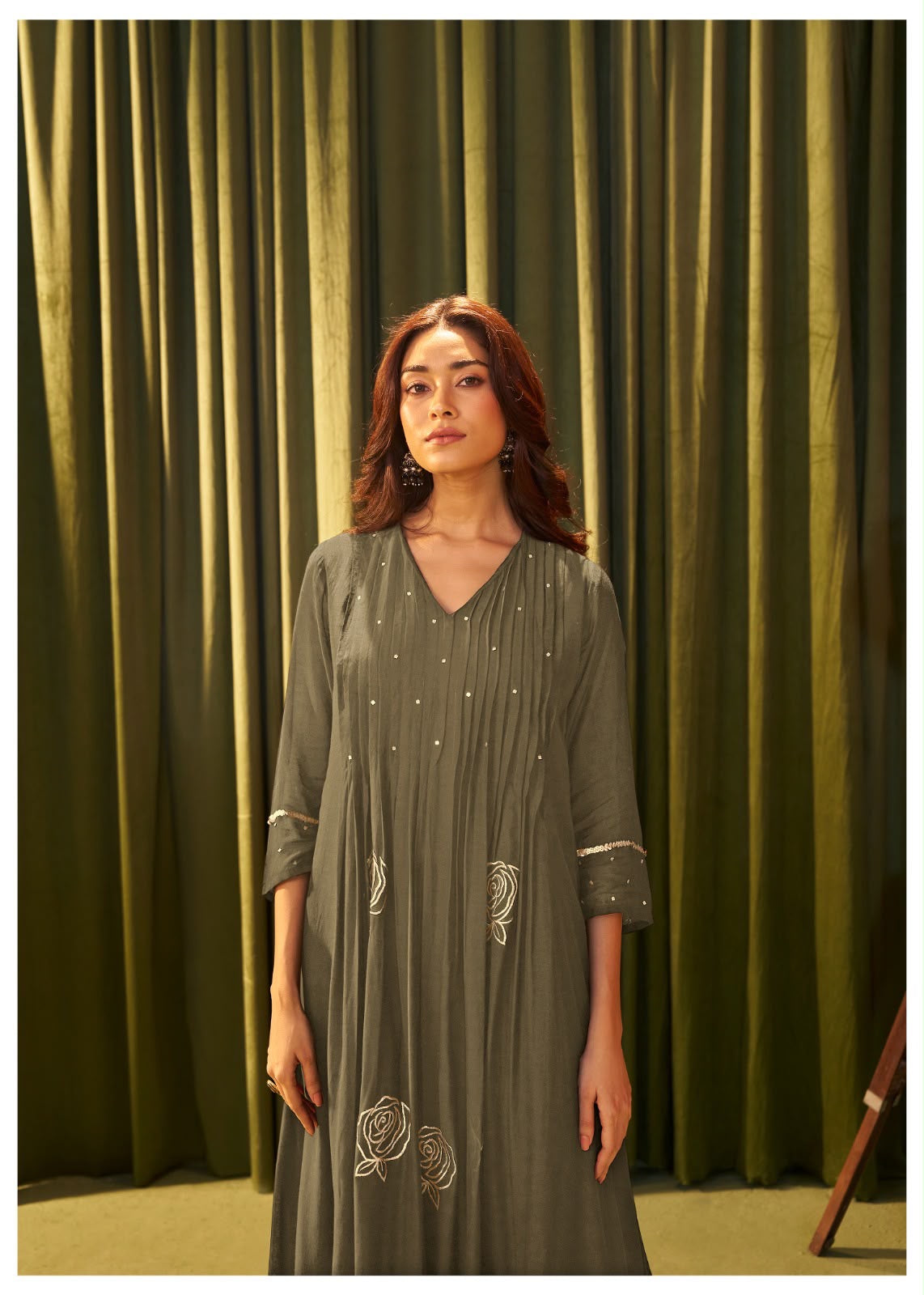 Pure Mul Chanderi Olive Green Suit  Set