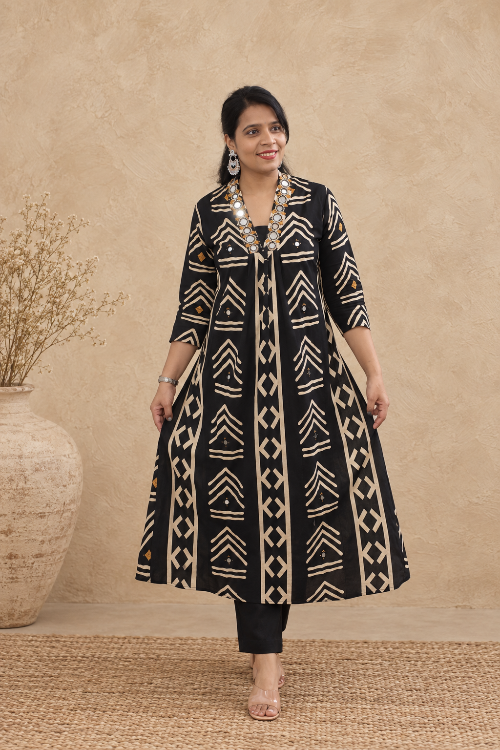 Black Cotton Kurta Set 