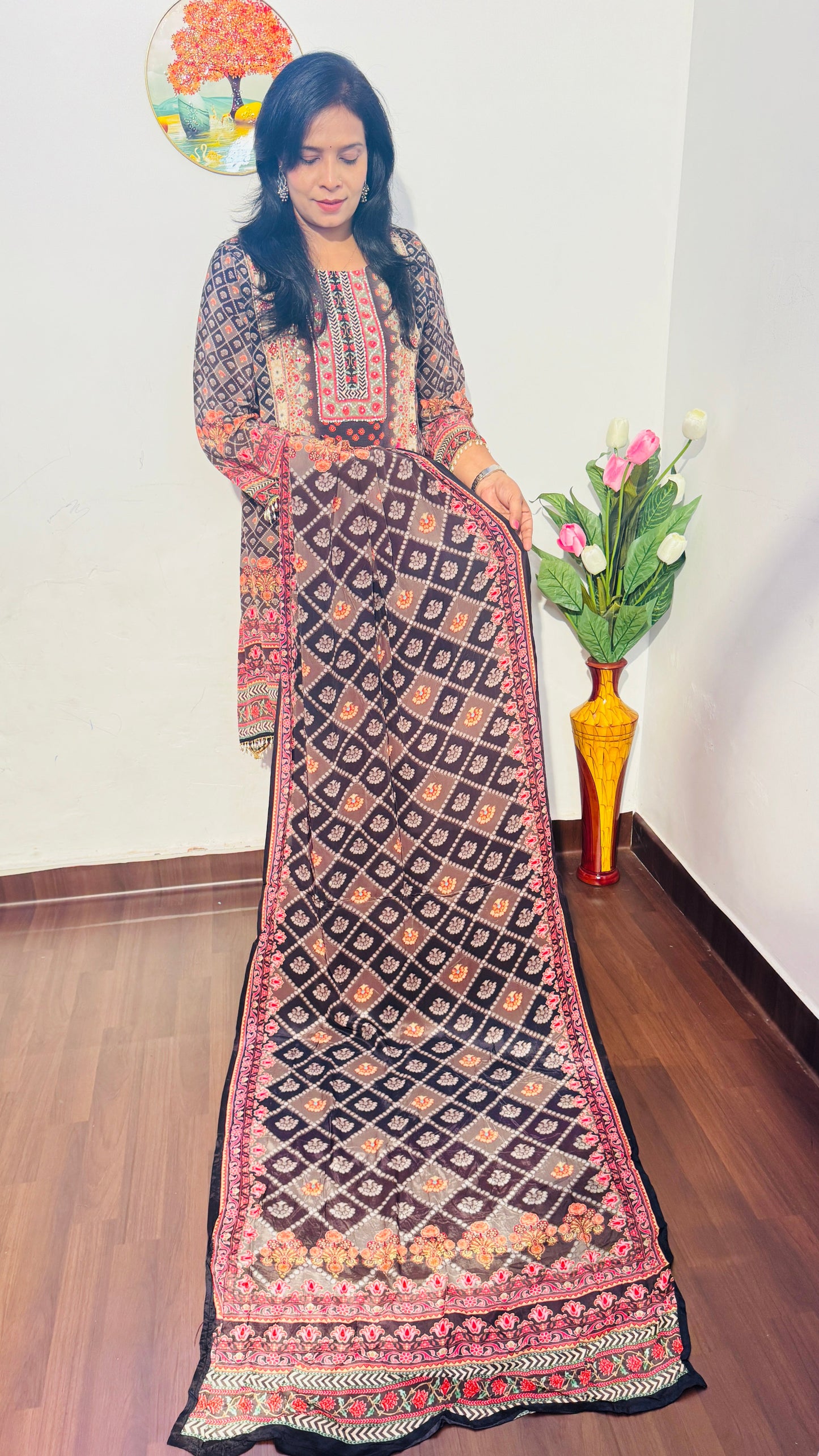 BLACK EMBROIDERED CREPE SILK  PALAZZO SUIT SET