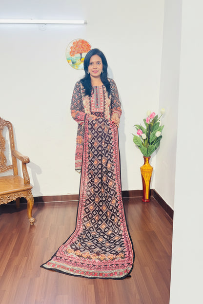 Black Embroidered Crepe Silk Palazzo Suit Set