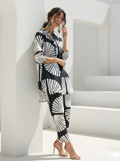 BLACK & WHITE PRINTED COTTON CO-ORD SET FOR WOMEN I BHAVIAURA