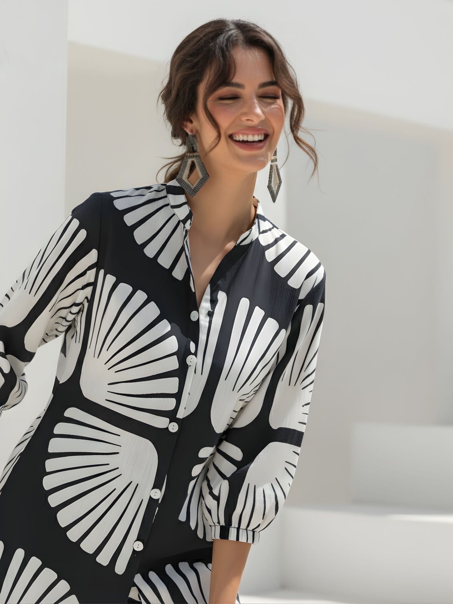 BLACK & WHITE PRINTED COTTON CO-ORD SET FOR WOMEN I BHAVIAURA