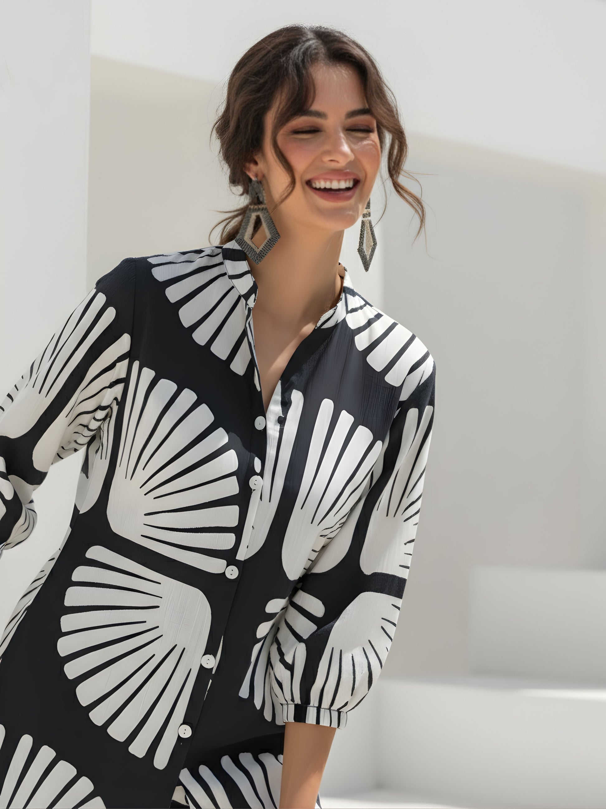 BLACK & WHITE PRINTED COTTON CO-ORD SET FOR WOMEN I BHAVIAURA