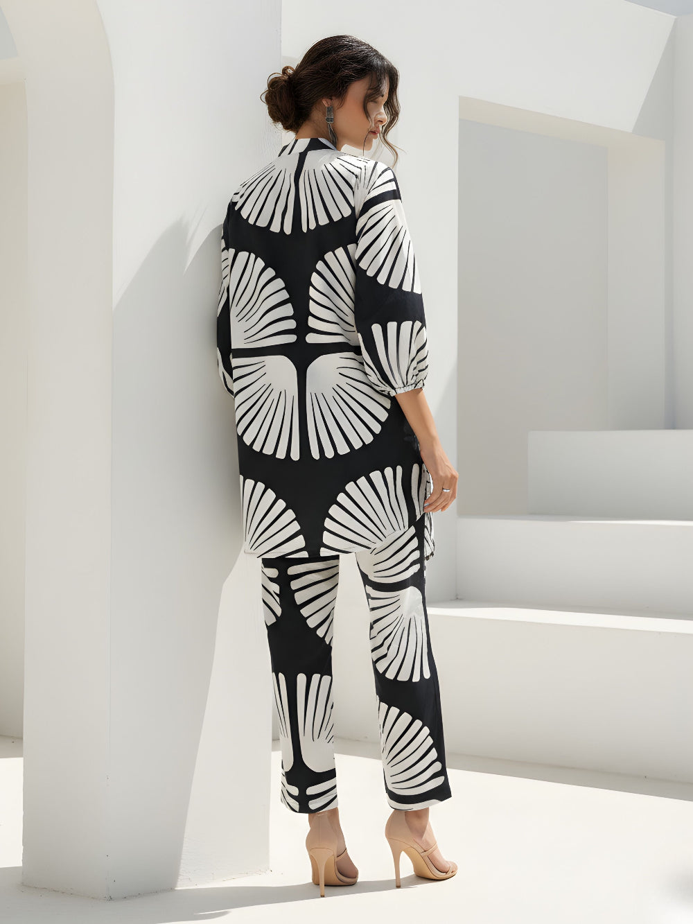 BLACK & WHITE PRINTED COTTON CO-ORD SET FOR WOMEN I BHAVIAURA