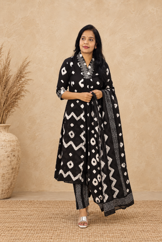 Daily Wear , Office Wear , Cotton Suit Set , Black Suit Set 