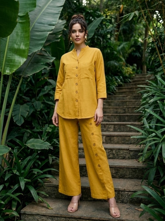 STYLISH MUSTARD YELLOW  COTTON CO-ORD SET FOR OFFICE WEAR